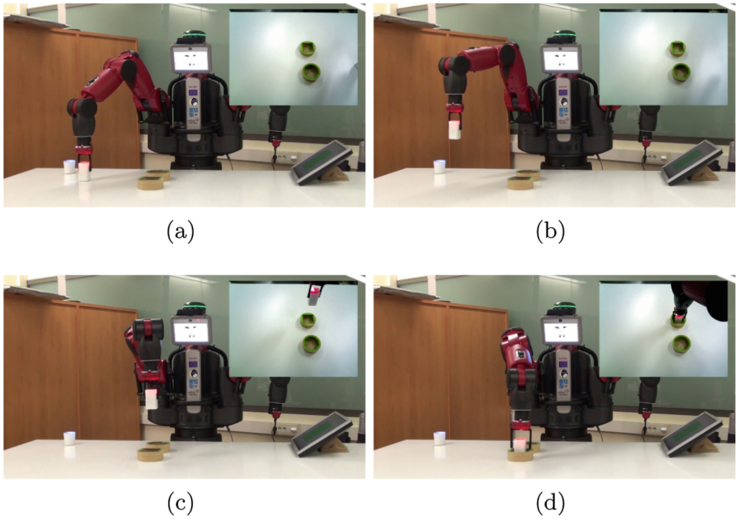 Experimento na Universidade da Coruña no que un robot Baxter realiza a tarefa de introducir un cubo nun buraco cadrado tras un proceso de aprendizaxe 