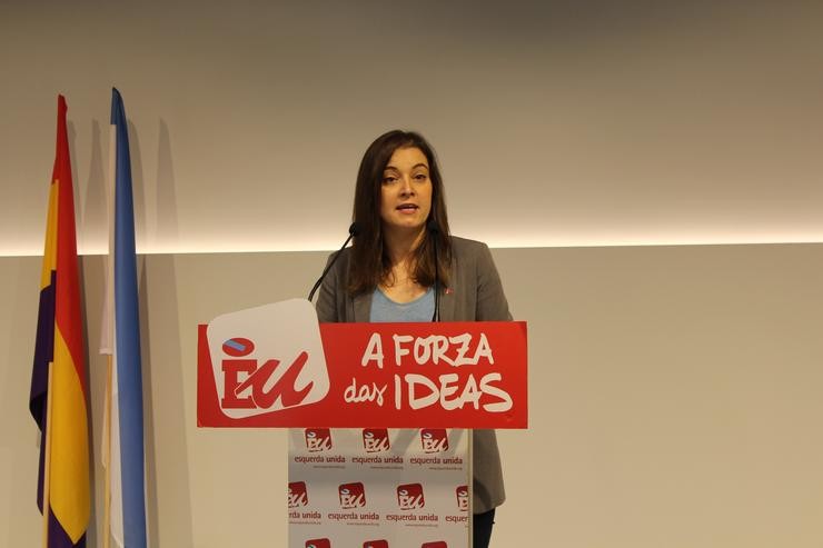 A coordinadora nacional de Esquerda Unida, Eva Solla, en rolda de prensa. ESQUERDA UNIDA