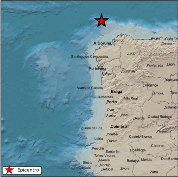 Terremoto rexistrado no mar preto da costa galega o 21 de xaneiro de 2019.. INSTITUTO GEOGRÁFICO NACIONAL / Europa Press