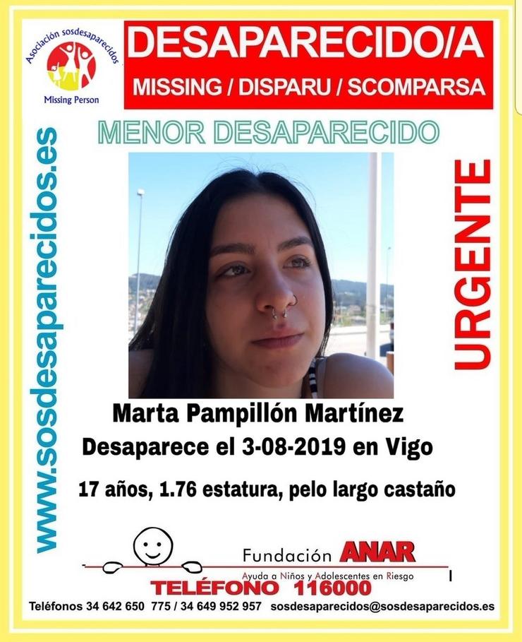 Alerta pola desaparición da menor Marta P.M., cando ía a un concerto en Vigo.. SOS DESAPARECIDOS / Europa Press
