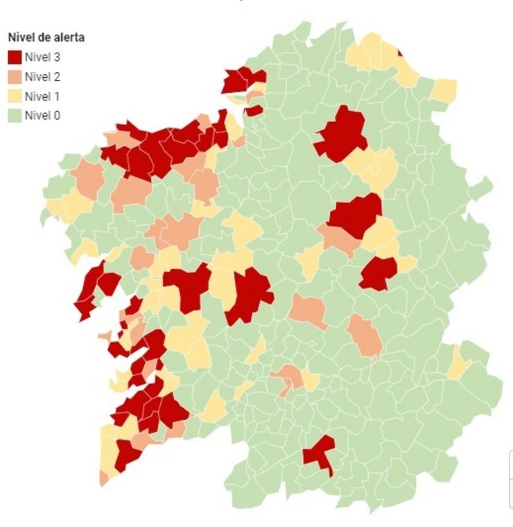 Mapa do covid-19 en Galicia a 18 de novembro. SERGAS / Europa Press