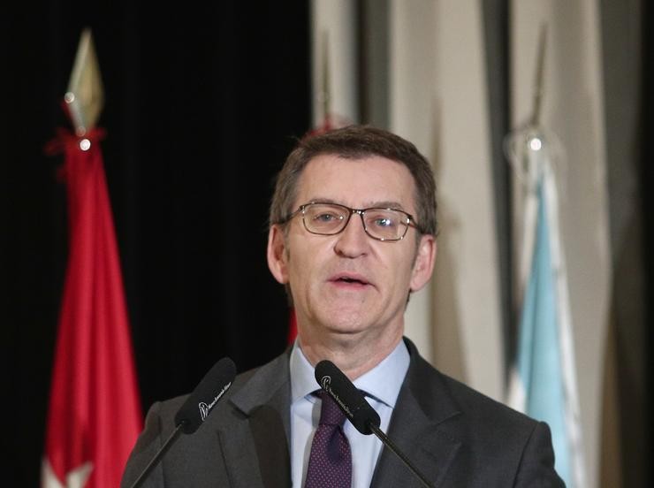 O presidente da Xunta de Galicia, Alberto Núñez Feijoo, intervén no Almorzo informativo de Nova Economía Forum celebrado en Madrid