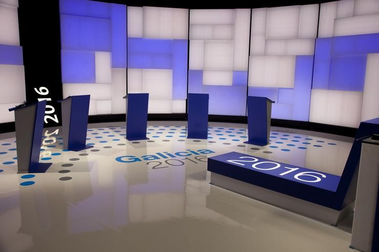 Estudio da Corporación de Radio Televisión de Galicia (CRTVG) preparado para un debate a seis. CRTVG - Arquivo / Europa Press