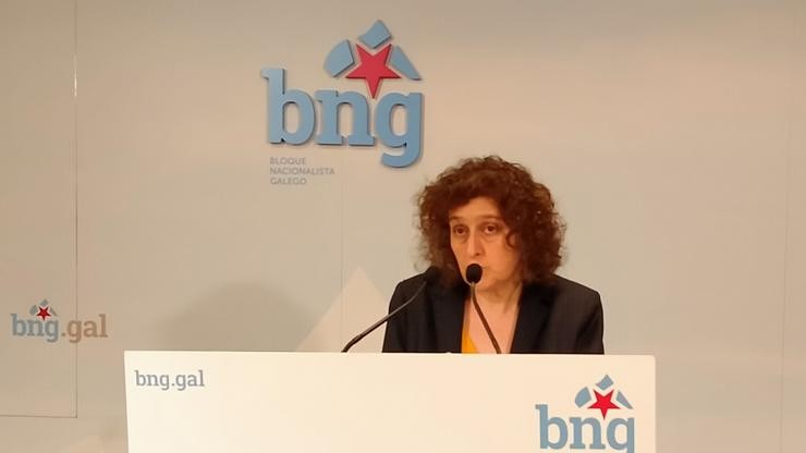 A coordinadora de campaña do BNG e portavoz en Santiago, Goretti Sanmartín, en rolda de prensa. BNG / Europa Press