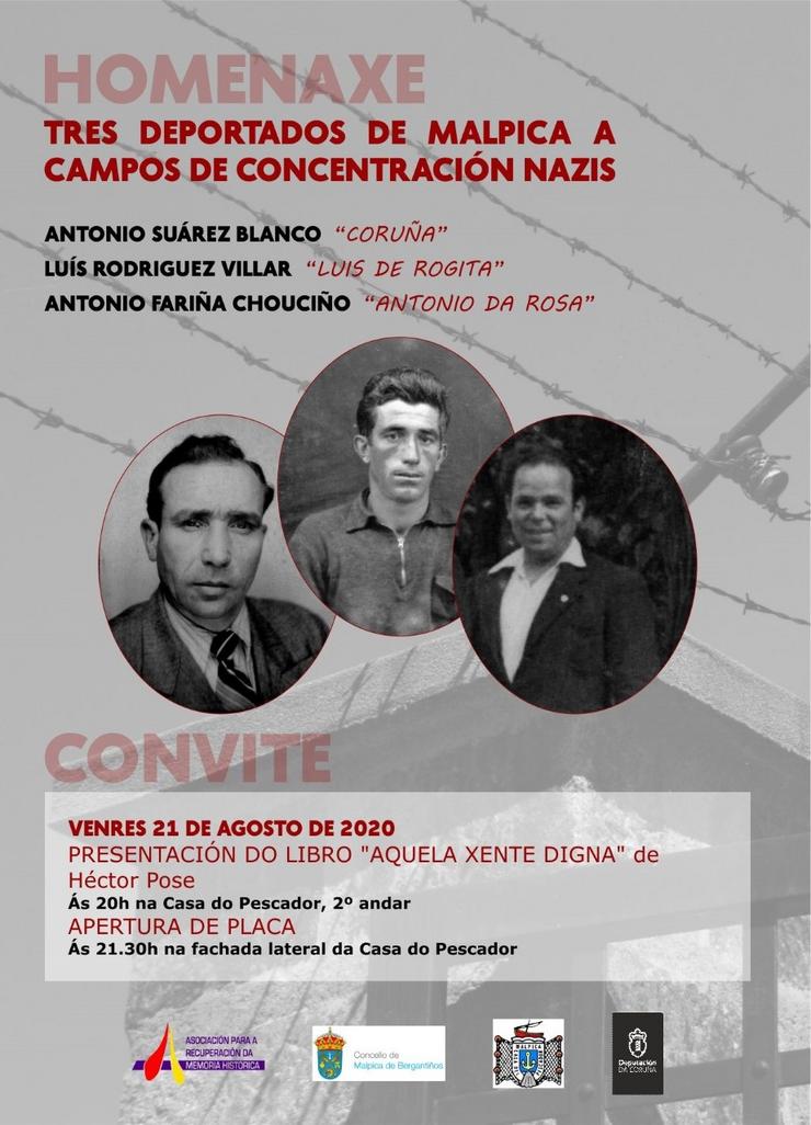 Acto de homenaxe a tres veciños de Malpica (A Coruña) deportados a campos de concentración nazis. ARMH 