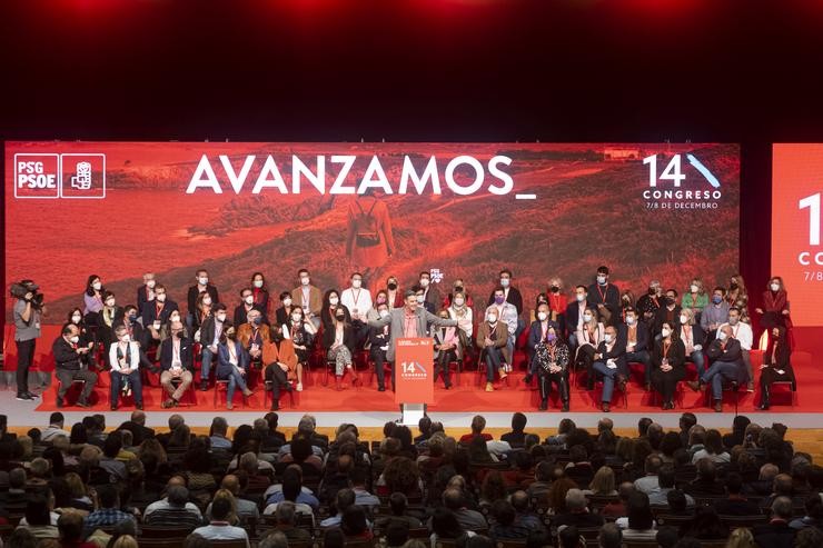 O secretario xeral do PSOE e presidente do Goberno, Pedro Sánchez, intervén na primeira xornada do 14º Congreso do PSdeG 