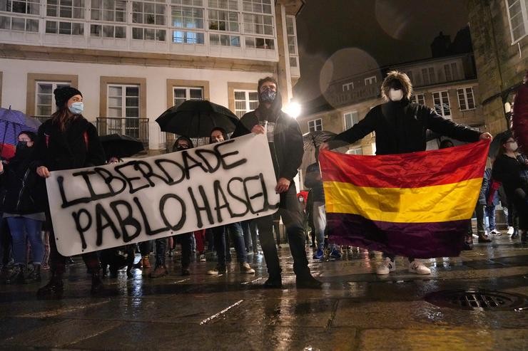 Centenares de persoas reclaman nas cidades galegas a 'amnistía' para Pablo Hasel. Álvaro Ballesteros - Europa Press 