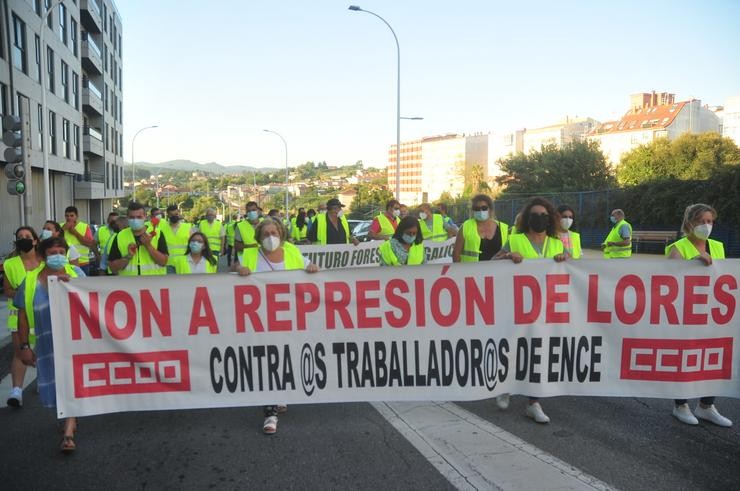 Varias decenas de persoas protestan nunha manifestación dos traballadores de Ence, a 16 de xullo de 2021, en Pontevedra, Galicia (España).. Europa Press 