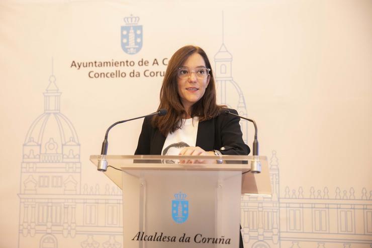 A alcaldesa da Coruña, Inés Rei, en rolda de prensa tras a Xunta de Goberno Local. ANDY PEREZ 