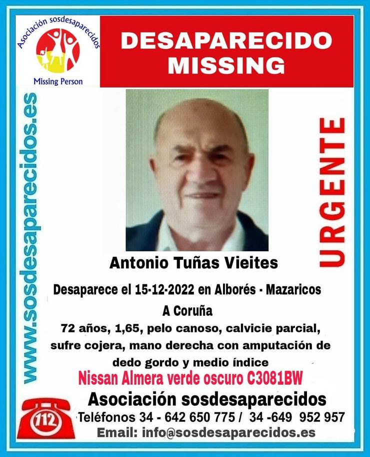 Antonio Tuñas, veciño de Mazaricos desaparecido 