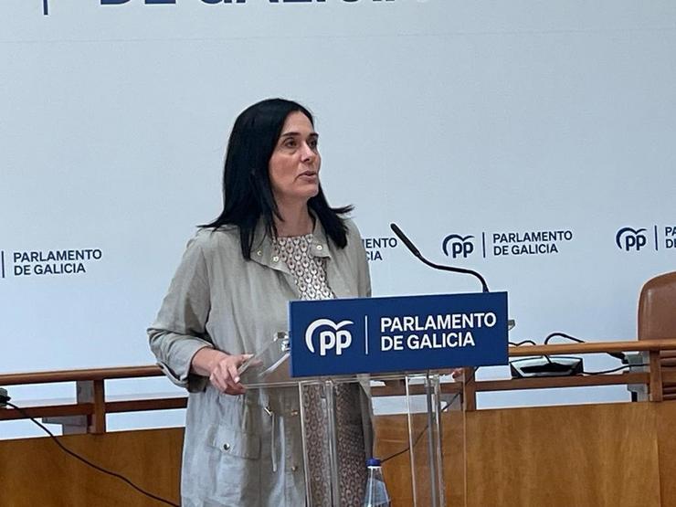 A viceportavoz parlamentaria do PPdeG, Paula Prado, en declaracións aos medios no Parlamento de Galicia 