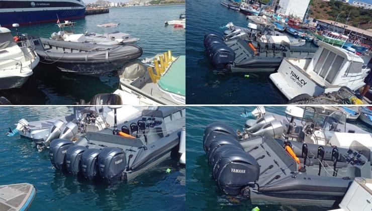 Lancha semirrígida interceptada no Golfo de Guinea con 5 toneladas de cocaína a bordo e 4 españois, que foron detidos polas autoridades de Cabo Verde.. POLICIA JUDICIARIA DE CABO VERDE 