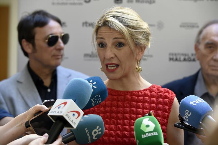 A vicepresidenta segunda do Goberno Yolanda Díaz, nunha atención a medios en Málaga. Álex Zea - Europa Press
