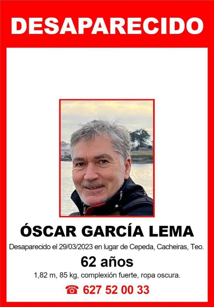 Óscar García Lema, desaparecido en Teo. GARDA CIVIL / Europa Press