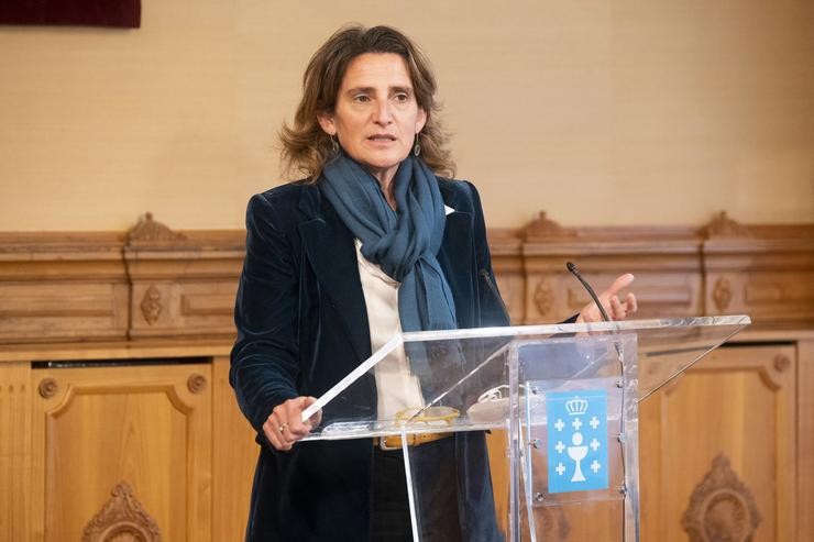 A vicepresidenta cuarta e ministra para a Transición Ecolóxica e o Reto Demográfico, Teresa Ribera, nunha rolda de prensa 