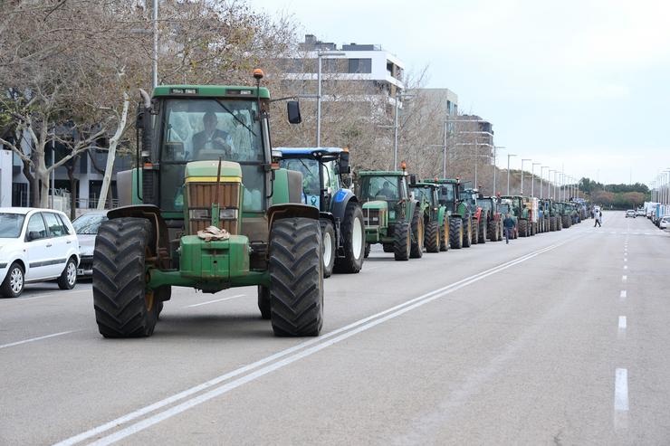 Tractores entran por unha estrada ao centro de Palma durante o décimo cuarta xornada de protestas dos tractores nas estradas españolas. Isaac Buj - Europa Press 