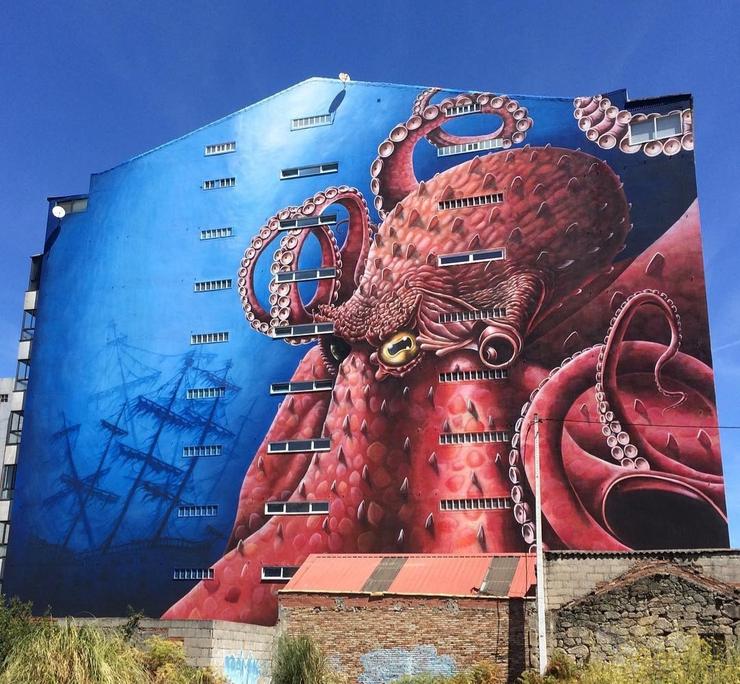 Mural de Delio en Vigo, titulado 'Kraken' 