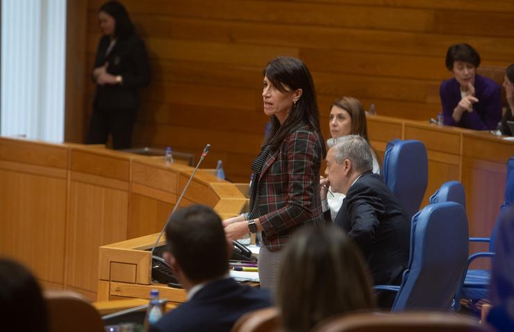 A conselleira de Vivenda e Planificación de Infraestruturas, María Martínez Allegue, no pleno do Parlamento. XUNTA DE GALICIA 