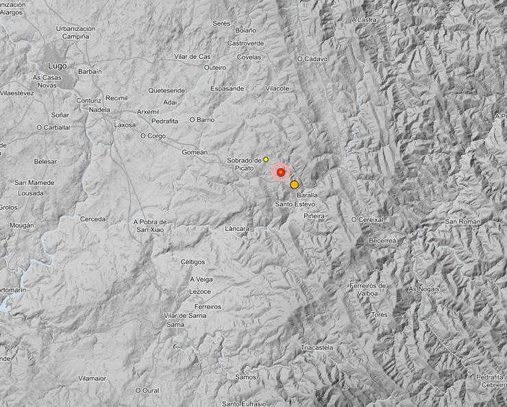 Tres terremotos rexistrados no municipio lucense de Baralla, na mañá do 20 de maio de 2024.. INSTITUTO XEOGRÁFICO NACIONAL / Europa Press